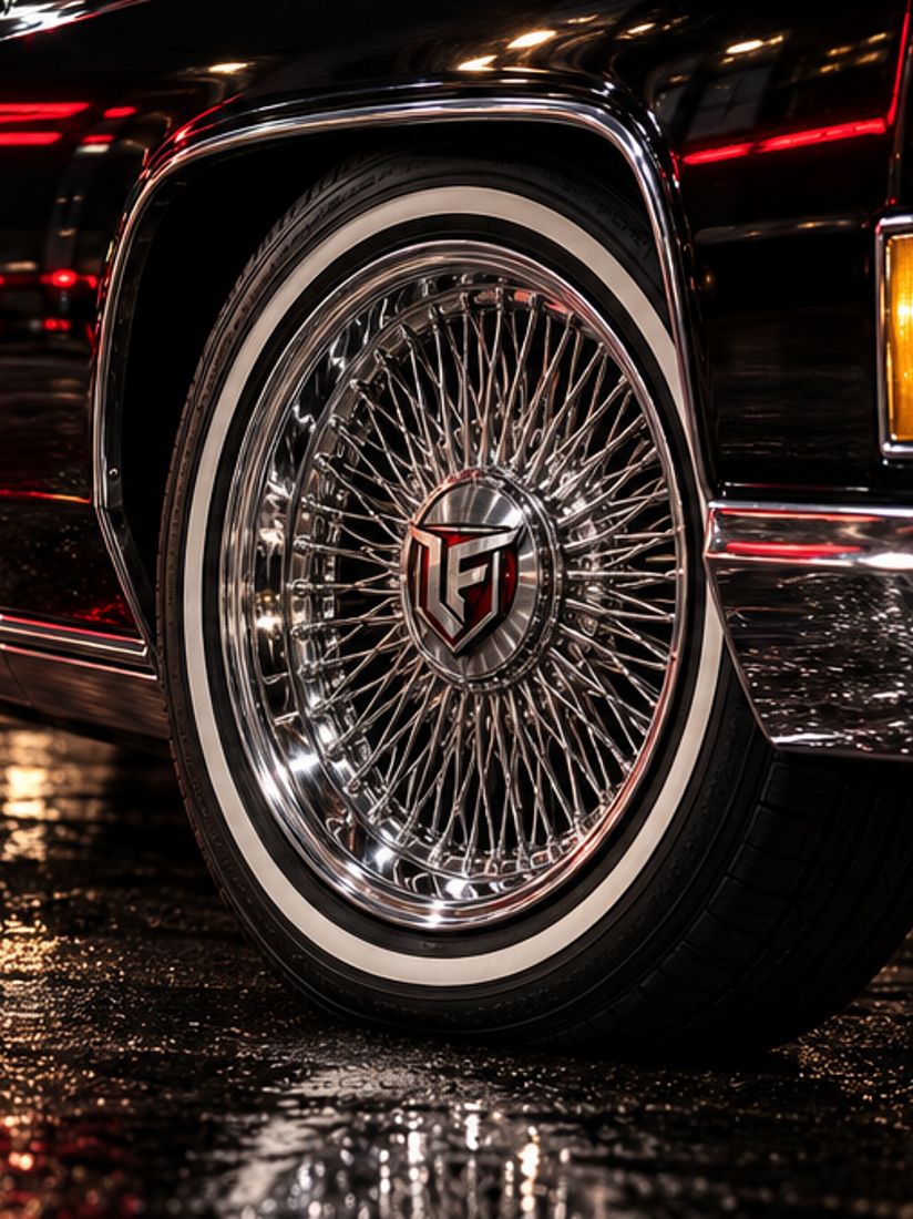 Chrome wire wheel with engraved spinner